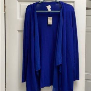 drape front open sweater with chiffon lapels.